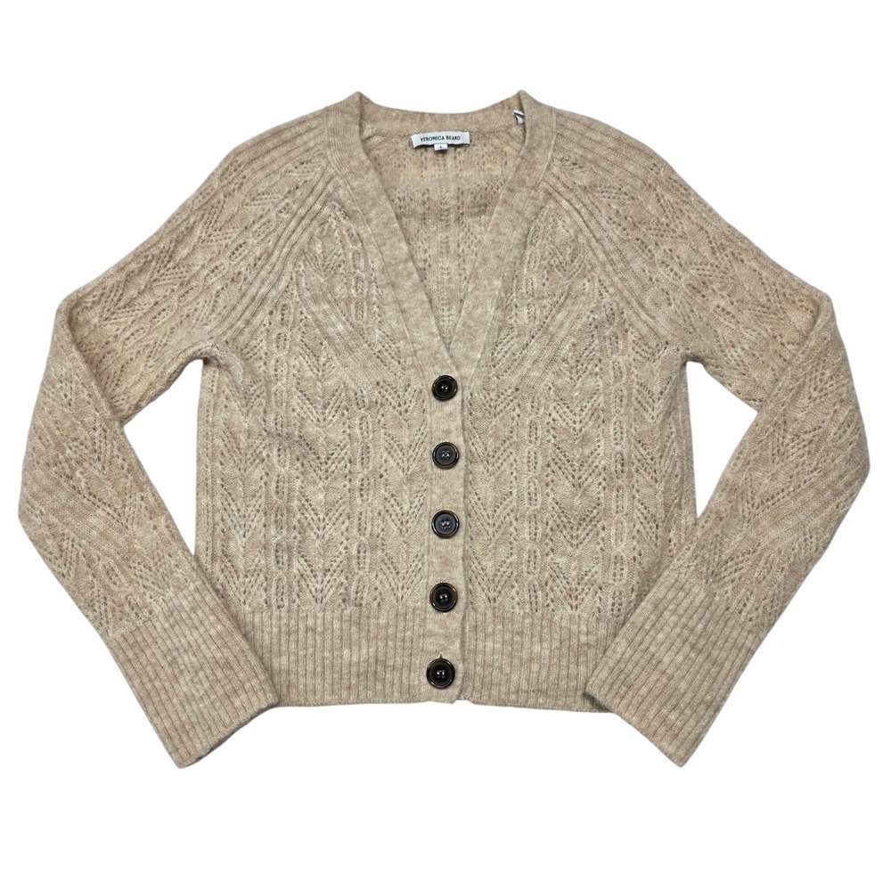 VERONICA BEARD Womens Beige Knit Cardigan Sweater Button Front Alpaca Blend S